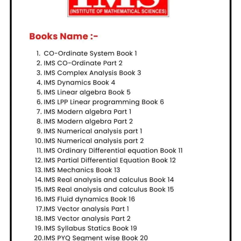 IMS Maths 2025 | UPSC Optional Mathematics Notes | Best Price — preview 2